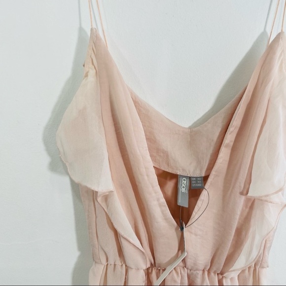 Satin pink ruffle teddy romper - Picture 2 of 8